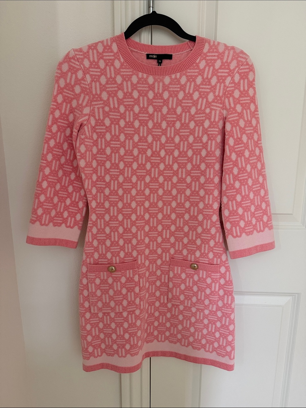 New Without Tags Maje Pink Patterned Knit Shift Dress
